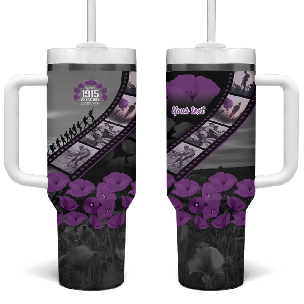Personalised Remembering ANZAC Lest We Forget Tumbler With Handle Vintage Film Frame Memorial Purple Poppy LT9 One Size: 40 oz Purple - Polynesian Pride