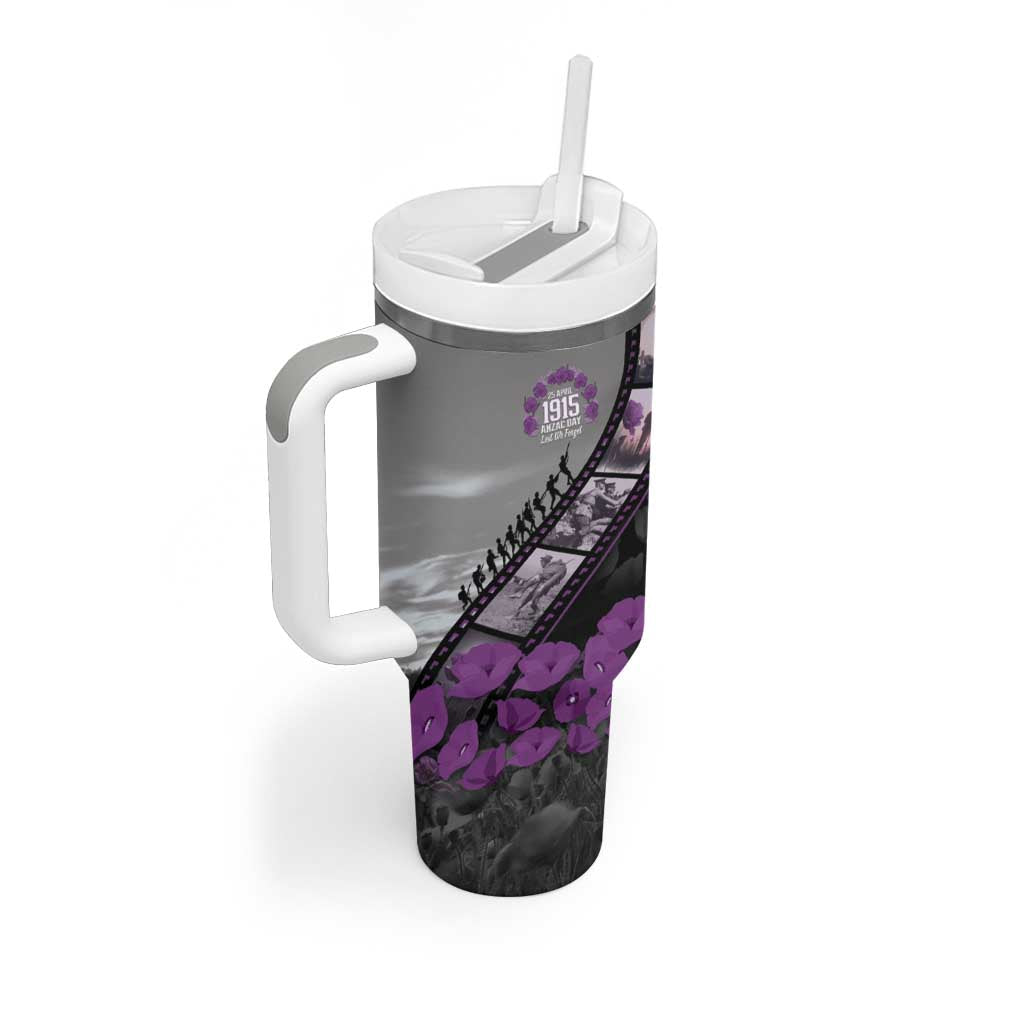 Personalised Remembering ANZAC Lest We Forget Tumbler With Handle Vintage Film Frame Memorial Purple Poppy LT9 - Polynesian Pride