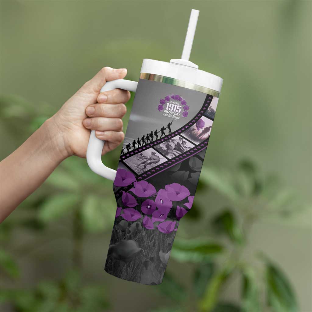 Personalised Remembering ANZAC Lest We Forget Tumbler With Handle Vintage Film Frame Memorial Purple Poppy LT9 - Polynesian Pride