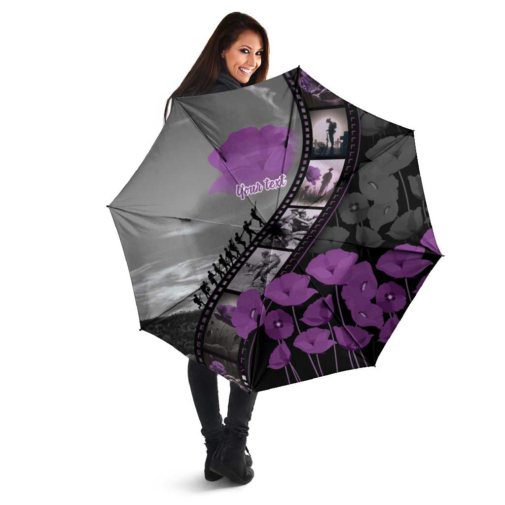 Personalised Remembering ANZAC Lest We Forget Umbrella Vintage Film Frame Memorial Purple Poppy