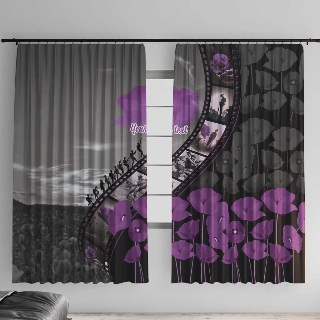 Personalised Remembering ANZAC Lest We Forget Window Curtain Vintage Film Frame Memorial Purple Poppy LT9 With Hooks Purple - Polynesian Pride