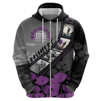 Personalised Remembering ANZAC Lest We Forget Zip Hoodie Vintage Film Frame Memorial Purple Poppy LT9 - Polynesian Pride