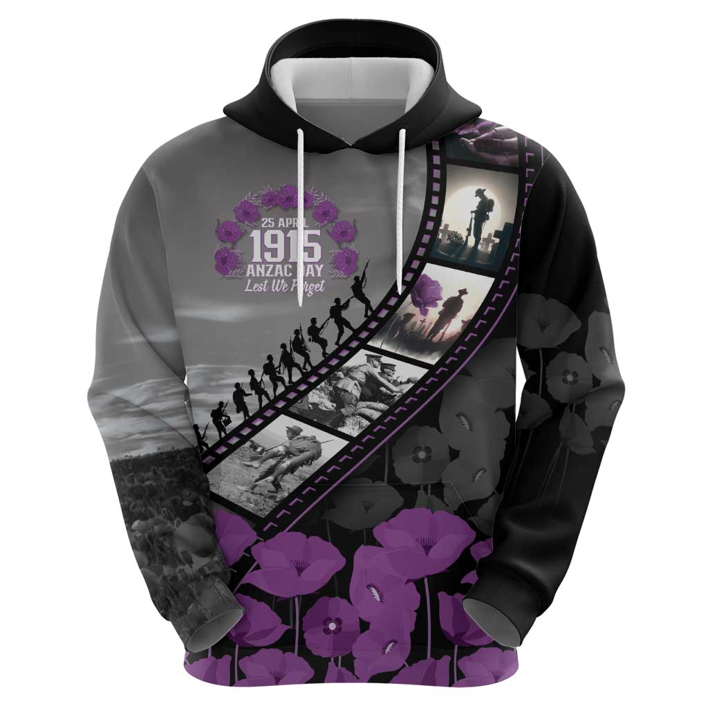 Personalised Remembering ANZAC Lest We Forget Zip Hoodie Vintage Film Frame Memorial Purple Poppy LT9 - Polynesian Pride
