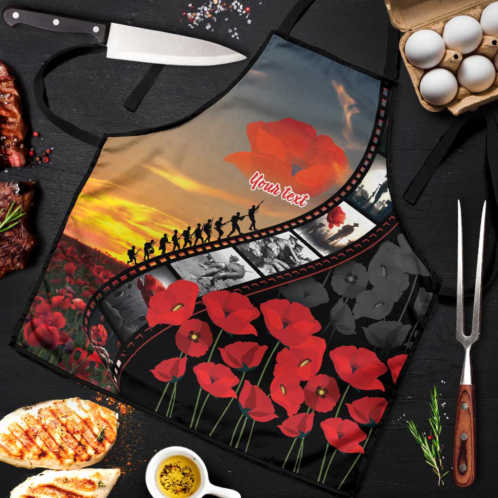 Personalised Remembering ANZAC Lest We Forget Apron Vintage Film Frame Memorial Red Poppy LT9 Red - Polynesian Pride