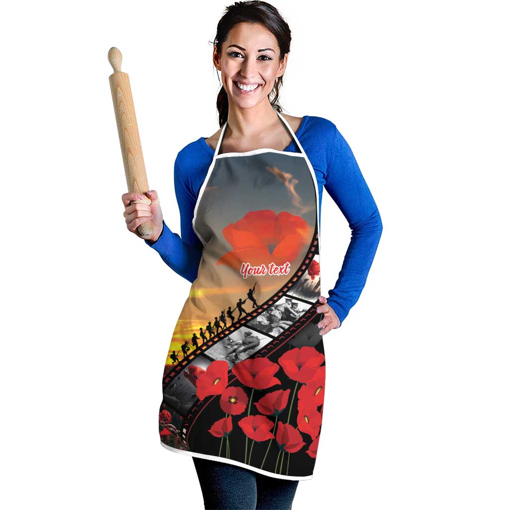 Personalised Remembering ANZAC Lest We Forget Apron Vintage Film Frame Memorial Red Poppy LT9 - Polynesian Pride