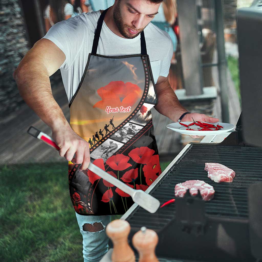 Personalised Remembering ANZAC Lest We Forget Apron Vintage Film Frame Memorial Red Poppy LT9 - Polynesian Pride