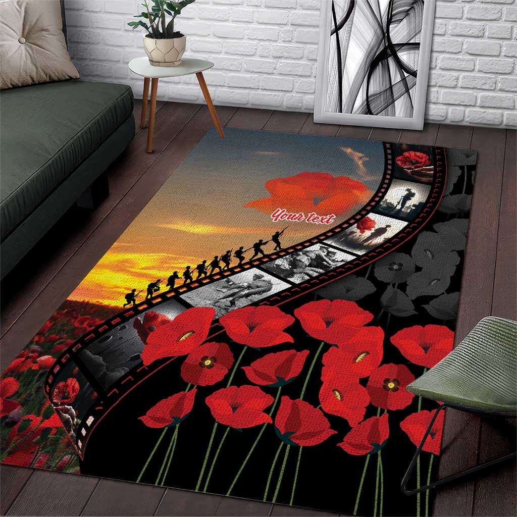 Personalised Remembering ANZAC Lest We Forget Area Rug Vintage Film Frame Memorial Red Poppy