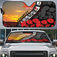 Personalised Remembering ANZAC Lest We Forget Auto Sun Shade Vintage Film Frame Memorial Red Poppy LT9 Red - Polynesian Pride