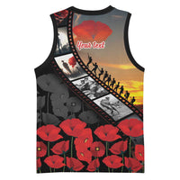 Personalised Remembering ANZAC Lest We Forget Basketball Jersey Vintage Film Frame Memorial Red Poppy LT9 - Polynesian Pride