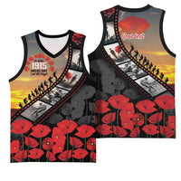 Personalised Remembering ANZAC Lest We Forget Basketball Jersey Vintage Film Frame Memorial Red Poppy LT9 - Polynesian Pride