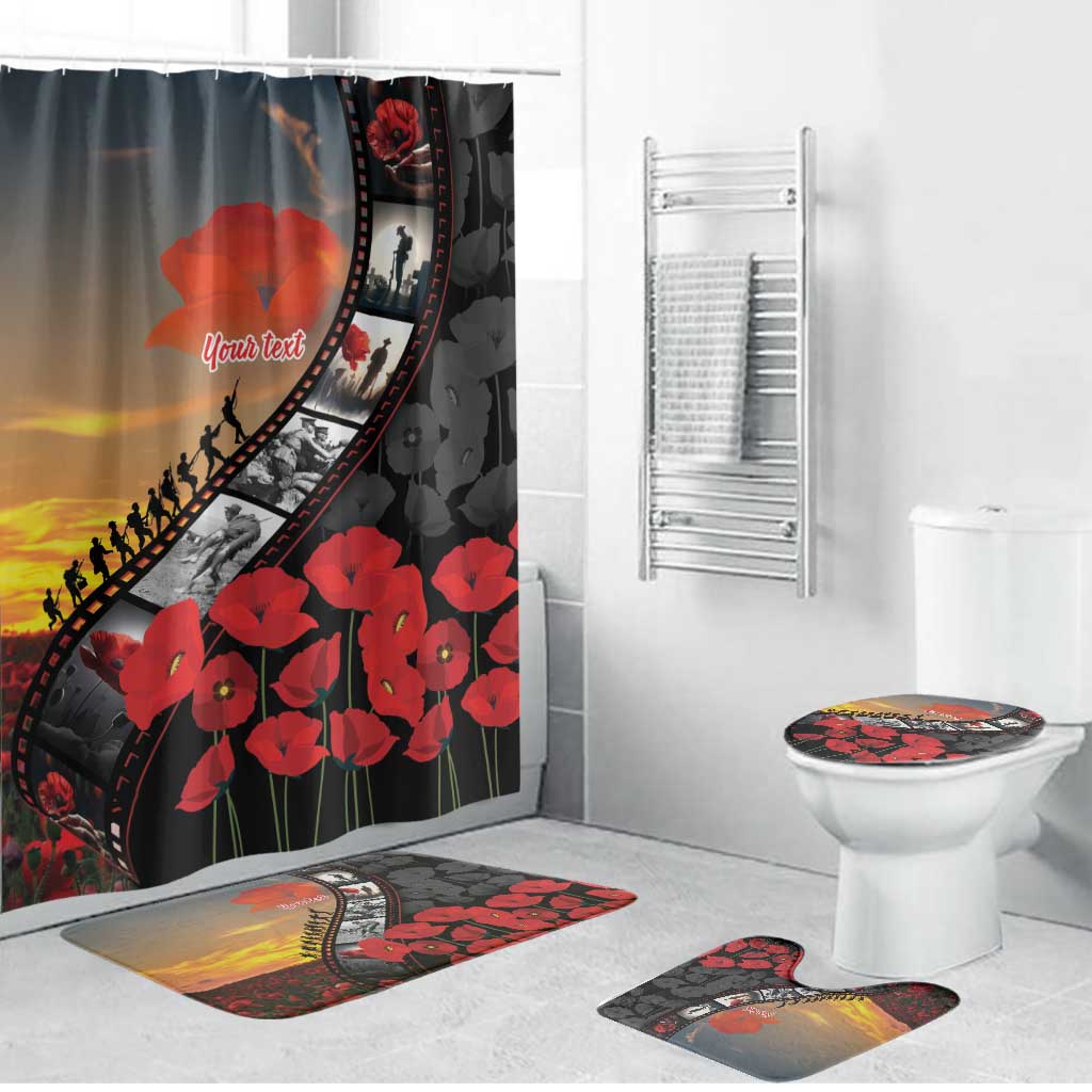 Personalised Remembering ANZAC Lest We Forget Bathroom Set Vintage Film Frame Memorial Red Poppy LT9 Bathroom Set (4 pcs) Red - Polynesian Pride