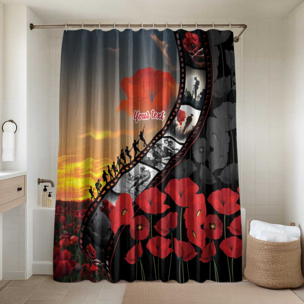 Personalised Remembering ANZAC Lest We Forget Bathroom Set Vintage Film Frame Memorial Red Poppy LT9 Shower Curtain Only Red - Polynesian Pride