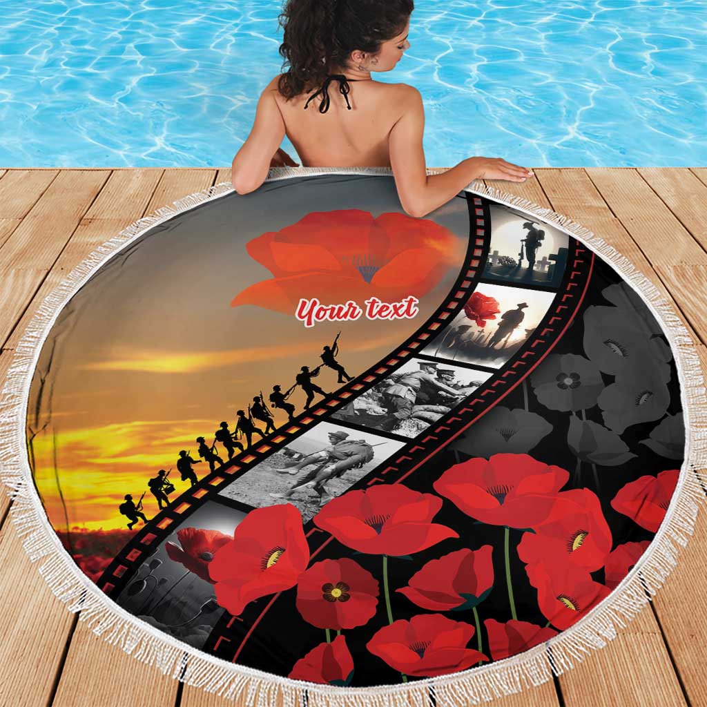 Personalised Remembering ANZAC Lest We Forget Beach Blanket Vintage Film Frame Memorial Red Poppy LT9 - Polynesian Pride