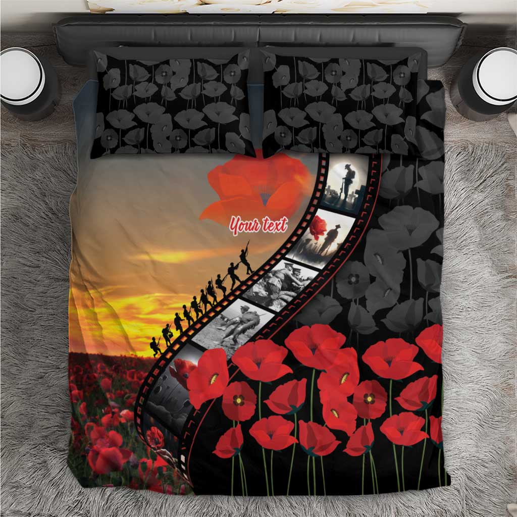 Personalised Remembering ANZAC Lest We Forget Bedding Set Vintage Film Frame Memorial Red Poppy LT9 Red - Polynesian Pride