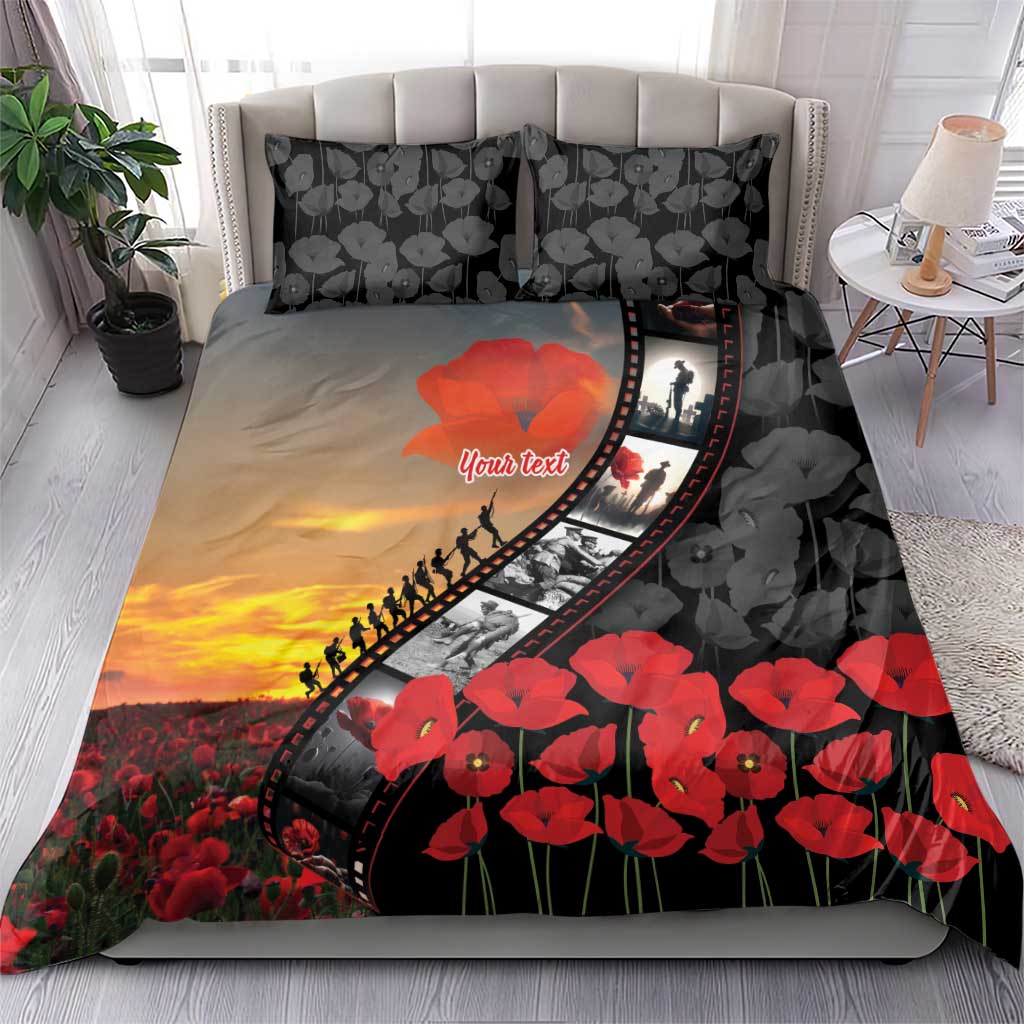 Personalised Remembering ANZAC Lest We Forget Bedding Set Vintage Film Frame Memorial Red Poppy LT9 - Polynesian Pride