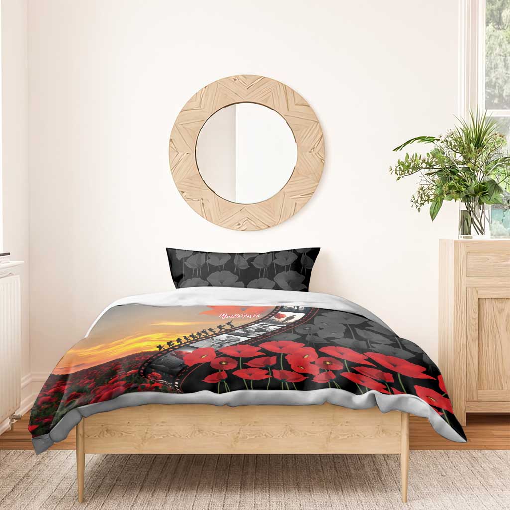 Personalised Remembering ANZAC Lest We Forget Bedding Set Vintage Film Frame Memorial Red Poppy LT9 - Polynesian Pride