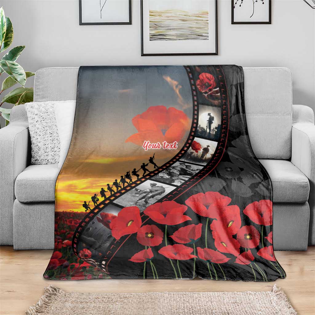 Personalised Remembering ANZAC Lest We Forget Blanket Vintage Film Frame Memorial Red Poppy LT9 - Polynesian Pride