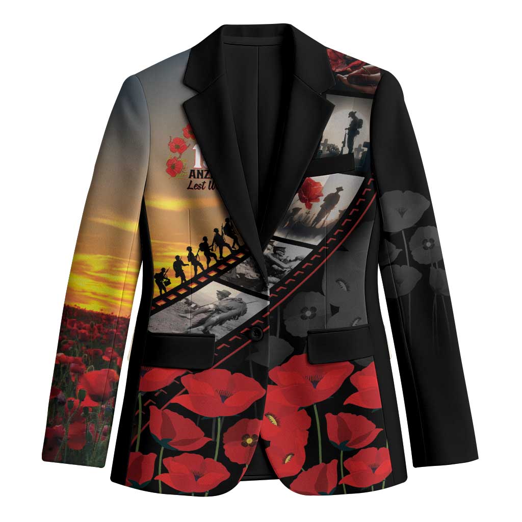 Personalised Remembering ANZAC Lest We Forget Blazer Vintage Film Frame Memorial Red Poppy LT9 Unisex Red - Polynesian Pride