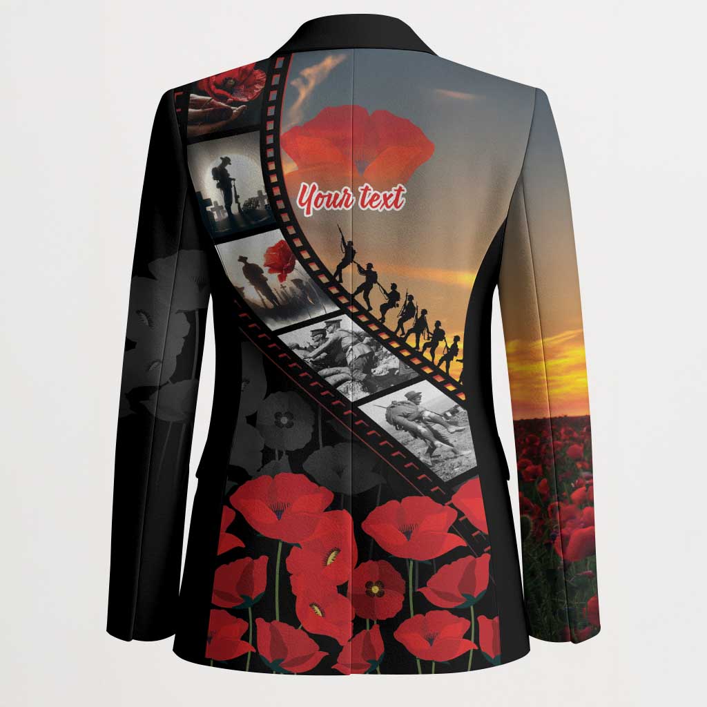 Personalised Remembering ANZAC Lest We Forget Blazer Vintage Film Frame Memorial Red Poppy LT9 - Polynesian Pride