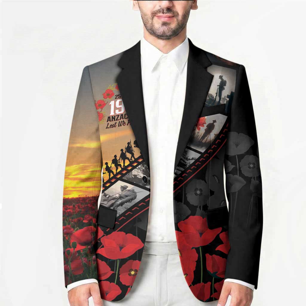 Personalised Remembering ANZAC Lest We Forget Blazer Vintage Film Frame Memorial Red Poppy LT9 - Polynesian Pride