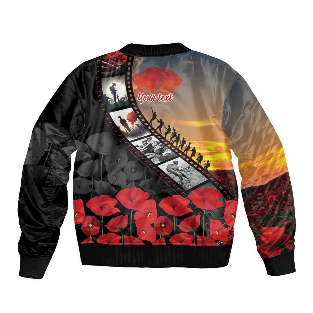 Personalised Remembering ANZAC Lest We Forget Bomber Jacket Vintage Film Frame Memorial Red Poppy LT9 - Polynesian Pride