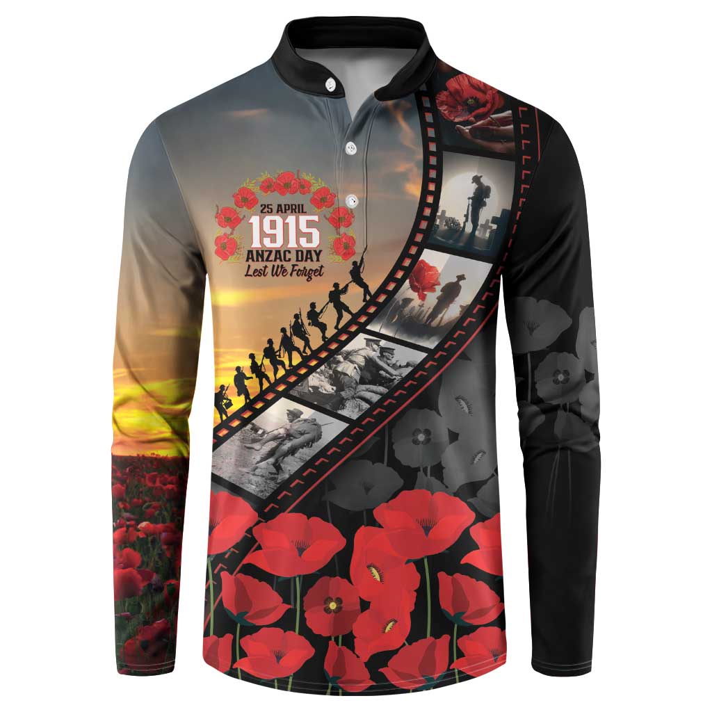 Personalised Remembering ANZAC Lest We Forget Button Sweatshirt Vintage Film Frame Memorial Red Poppy LT9 Red - Polynesian Pride