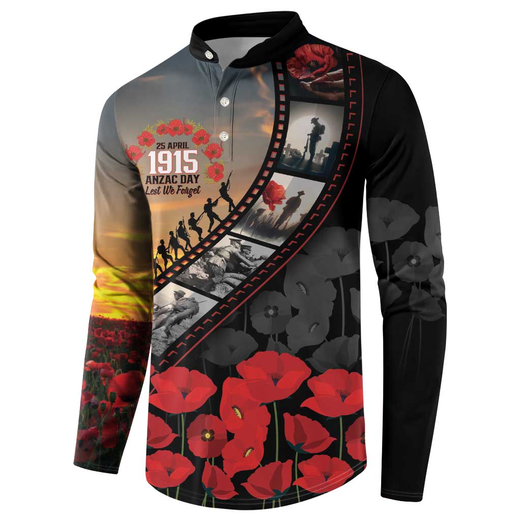 Personalised Remembering ANZAC Lest We Forget Button Sweatshirt Vintage Film Frame Memorial Red Poppy LT9 - Polynesian Pride
