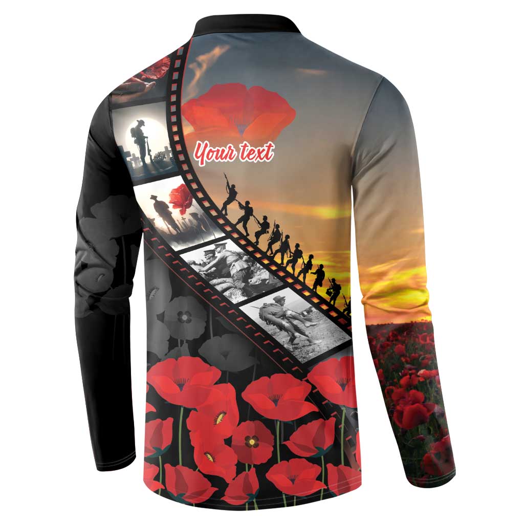 Personalised Remembering ANZAC Lest We Forget Button Sweatshirt Vintage Film Frame Memorial Red Poppy LT9 - Polynesian Pride