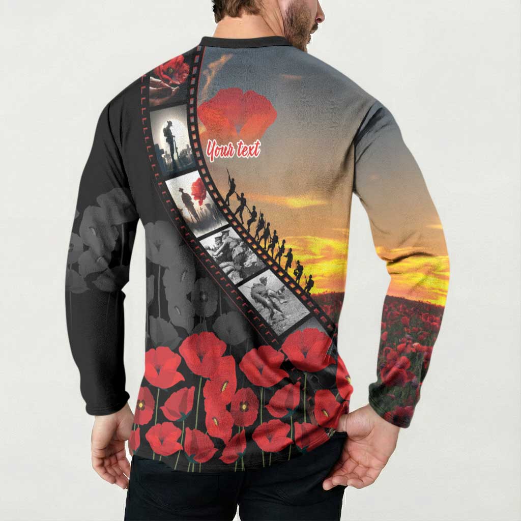 Personalised Remembering ANZAC Lest We Forget Button Sweatshirt Vintage Film Frame Memorial Red Poppy LT9 - Polynesian Pride