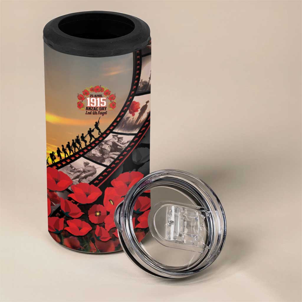 Personalised Remembering ANZAC Lest We Forget 4 in 1 Can Cooler Tumbler Vintage Film Frame Memorial Red Poppy LT9 - Polynesian Pride