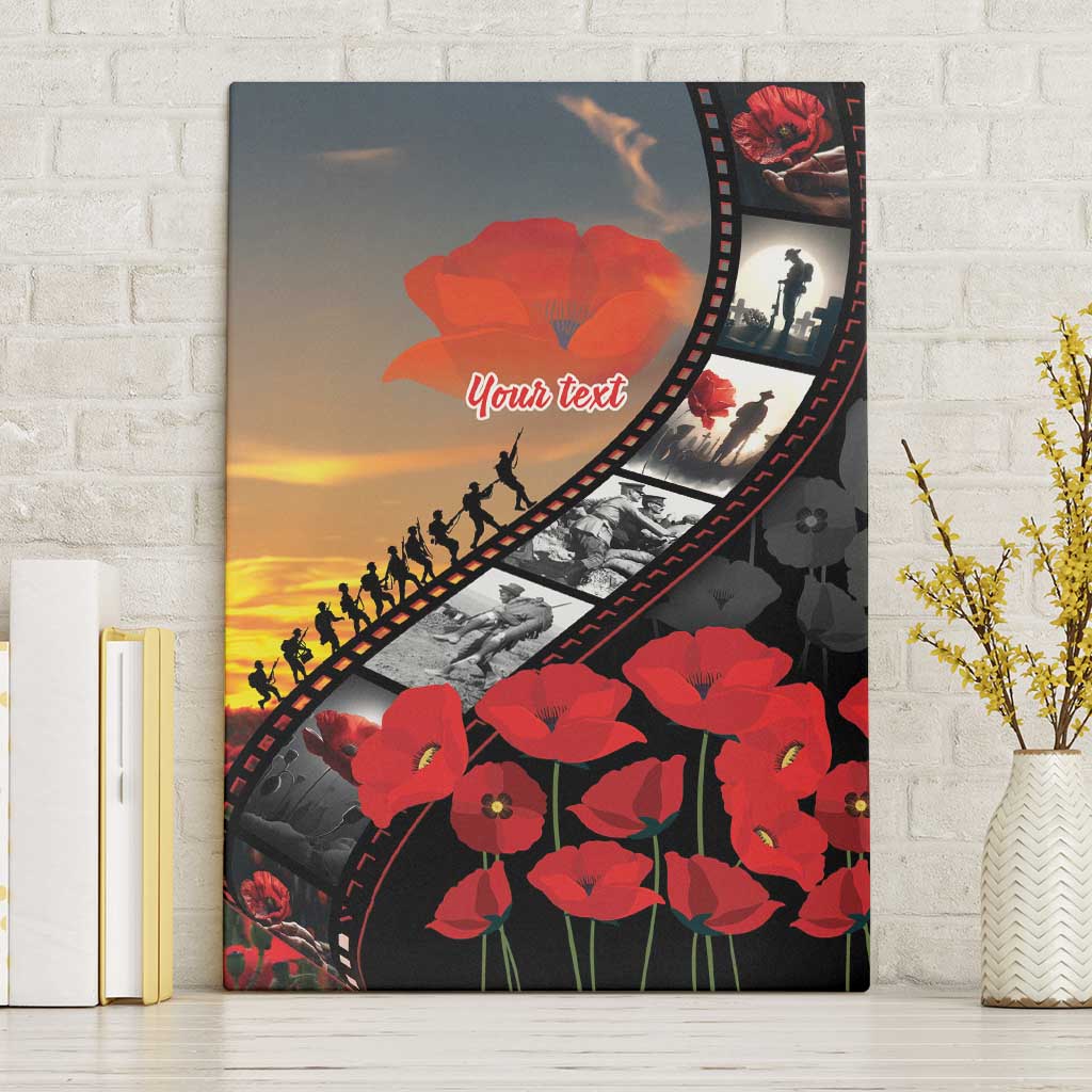 Personalised Remembering ANZAC Lest We Forget Canvas Wall Art Vintage Film Frame Memorial Red Poppy LT9 Without Frame Red - Polynesian Pride
