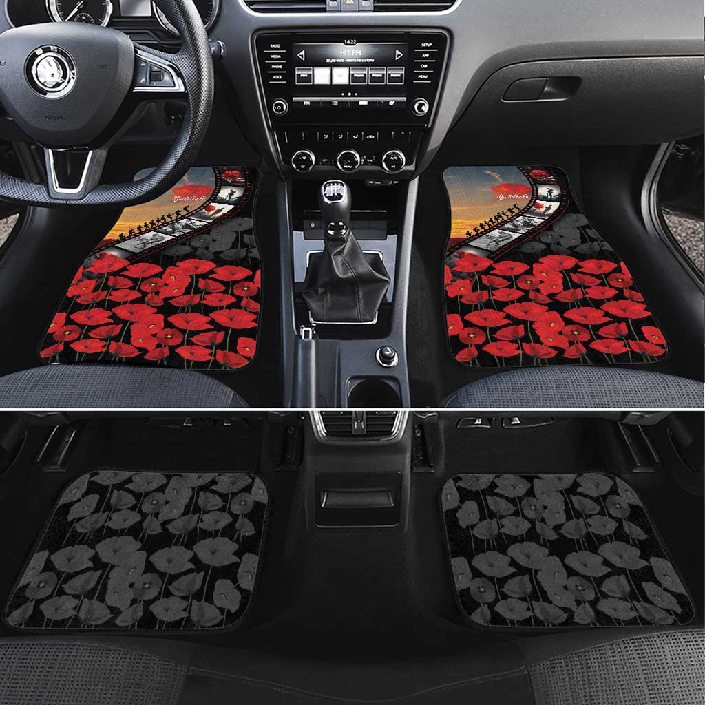 Personalised Remembering ANZAC Lest We Forget Car Mats Vintage Film Frame Memorial Red Poppy LT9 Set 4pcs Red - Polynesian Pride