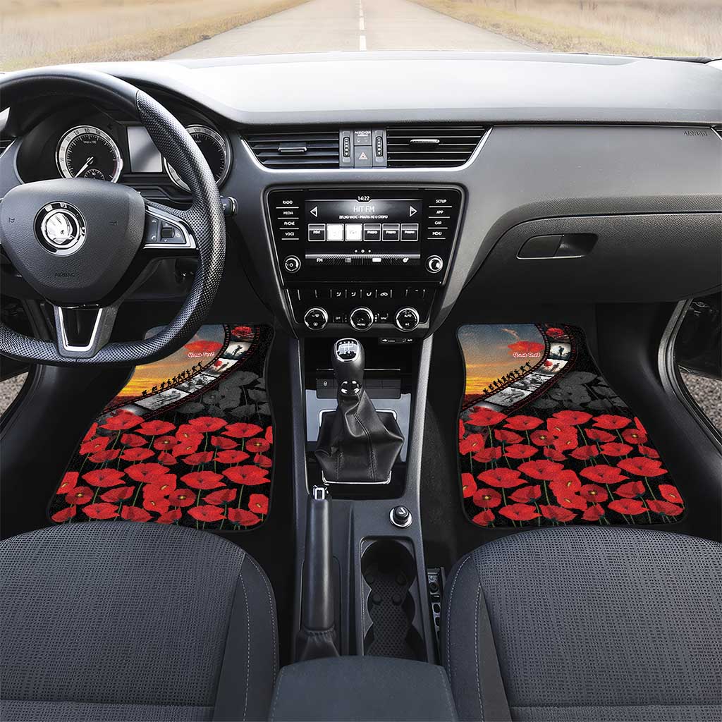 Personalised Remembering ANZAC Lest We Forget Car Mats Vintage Film Frame Memorial Red Poppy LT9 Set 2pcs - Front Red - Polynesian Pride