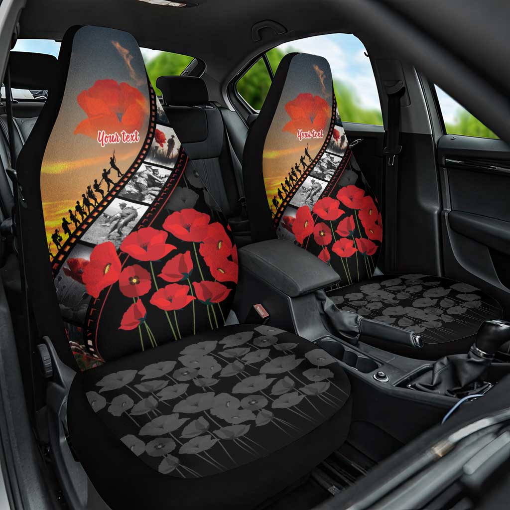 Personalised Remembering ANZAC Lest We Forget Car Seat Cover Vintage Film Frame Memorial Red Poppy LT9 One Size Red - Polynesian Pride
