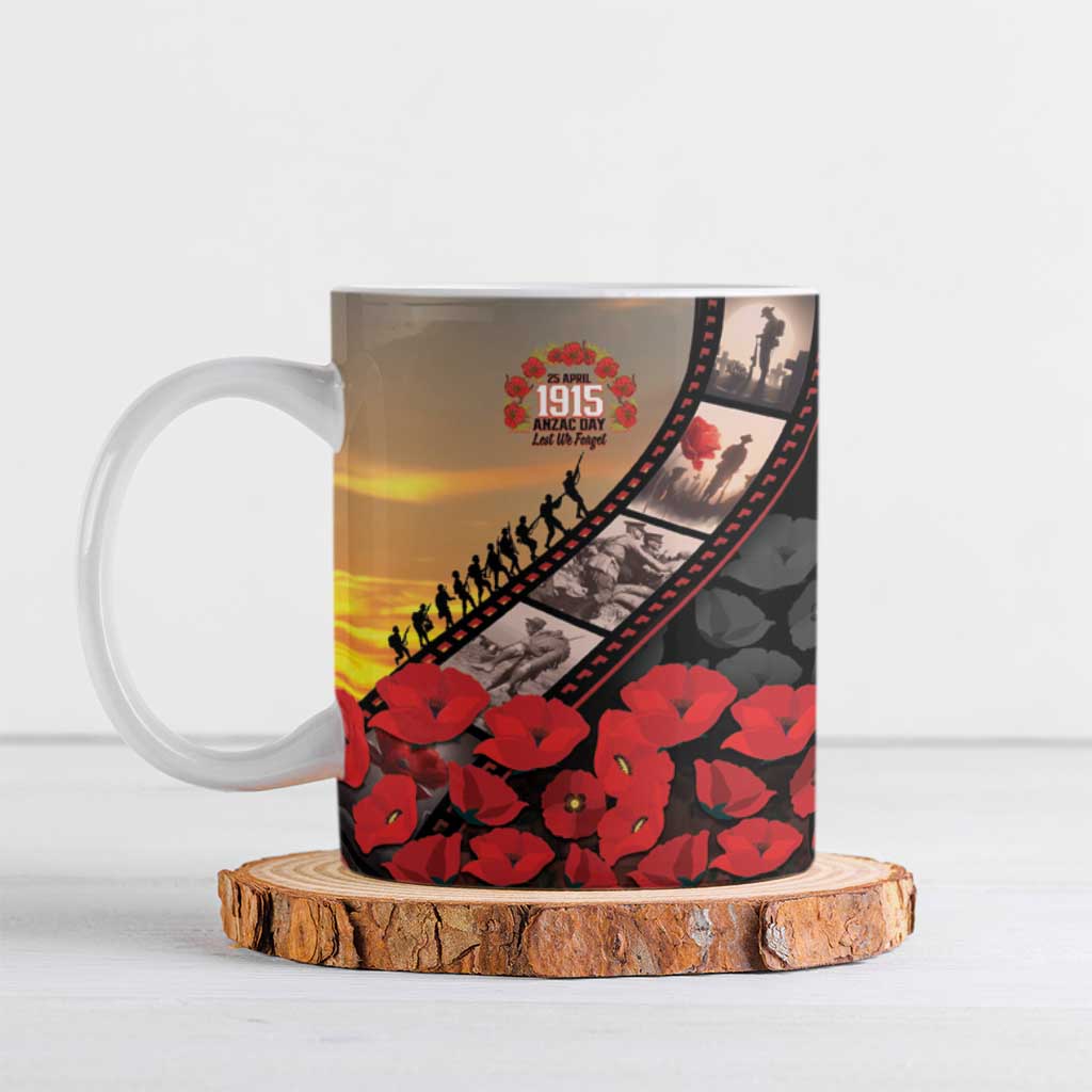 Personalised Remembering ANZAC Lest We Forget Ceramic Mug Vintage Film Frame Memorial Red Poppy LT9 Red - Polynesian Pride