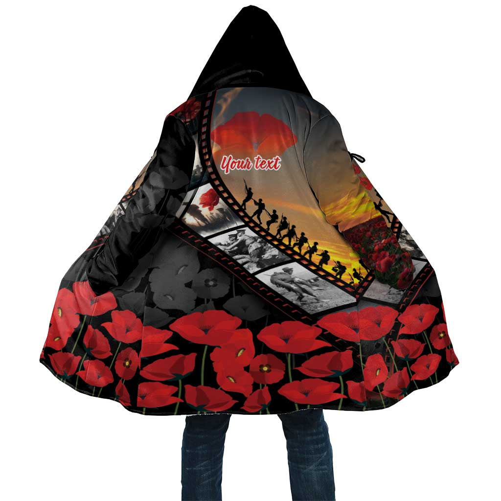 Personalised Remembering ANZAC Lest We Forget Cloak Vintage Film Frame Memorial Red Poppy LT9 Unisex Red - Polynesian Pride