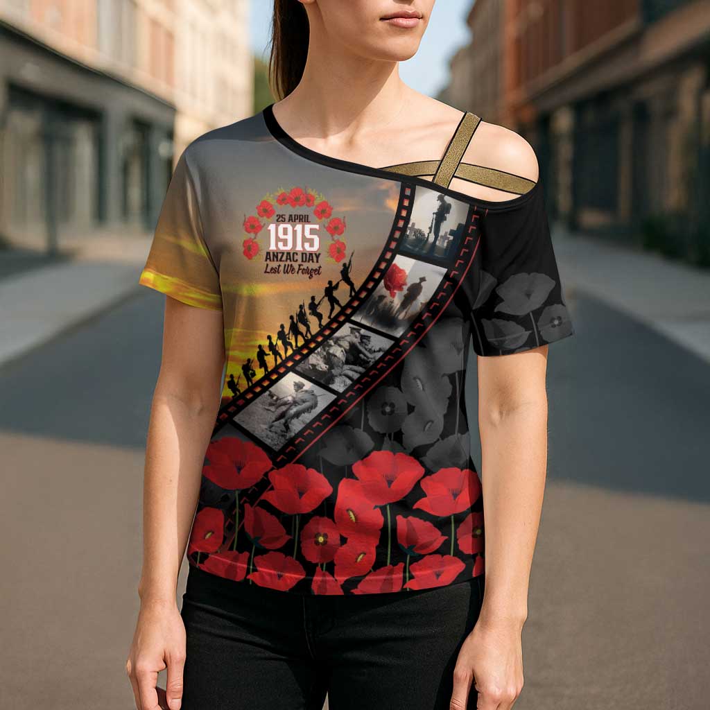 Personalised Remembering ANZAC Lest We Forget Cross Shoulder Shirt Vintage Film Frame Memorial Red Poppy LT9 - Polynesian Pride