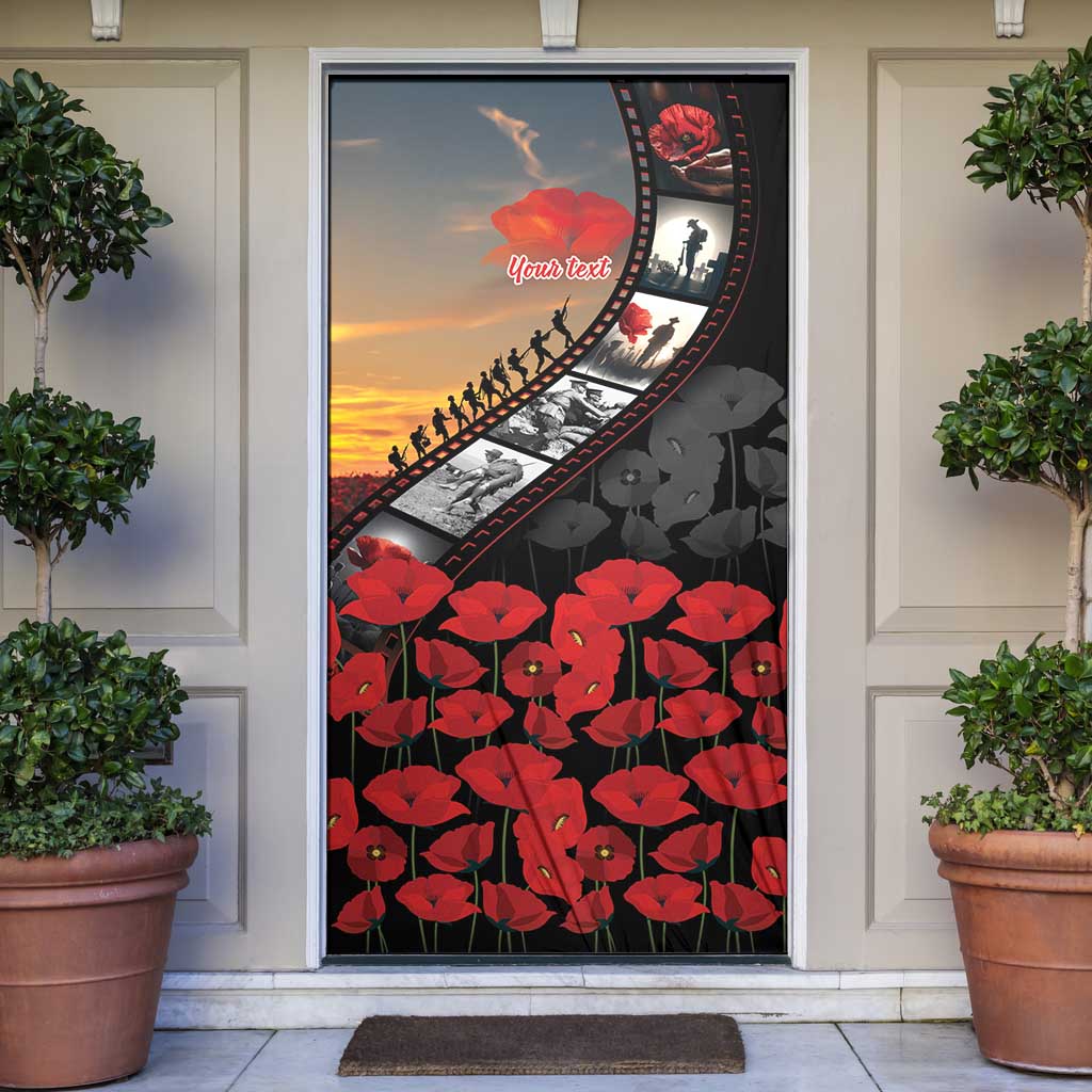 Personalised Remembering ANZAC Lest We Forget Door Cover Vintage Film Frame Memorial Red Poppy LT9 Red - Polynesian Pride