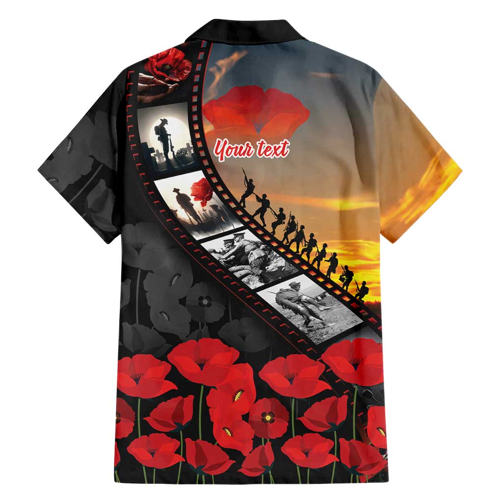 Personalised Remembering ANZAC Lest We Forget Family Matching Long Sleeve Bodycon Dress and Hawaiian Shirt Vintage Film Frame Memorial Red Poppy
