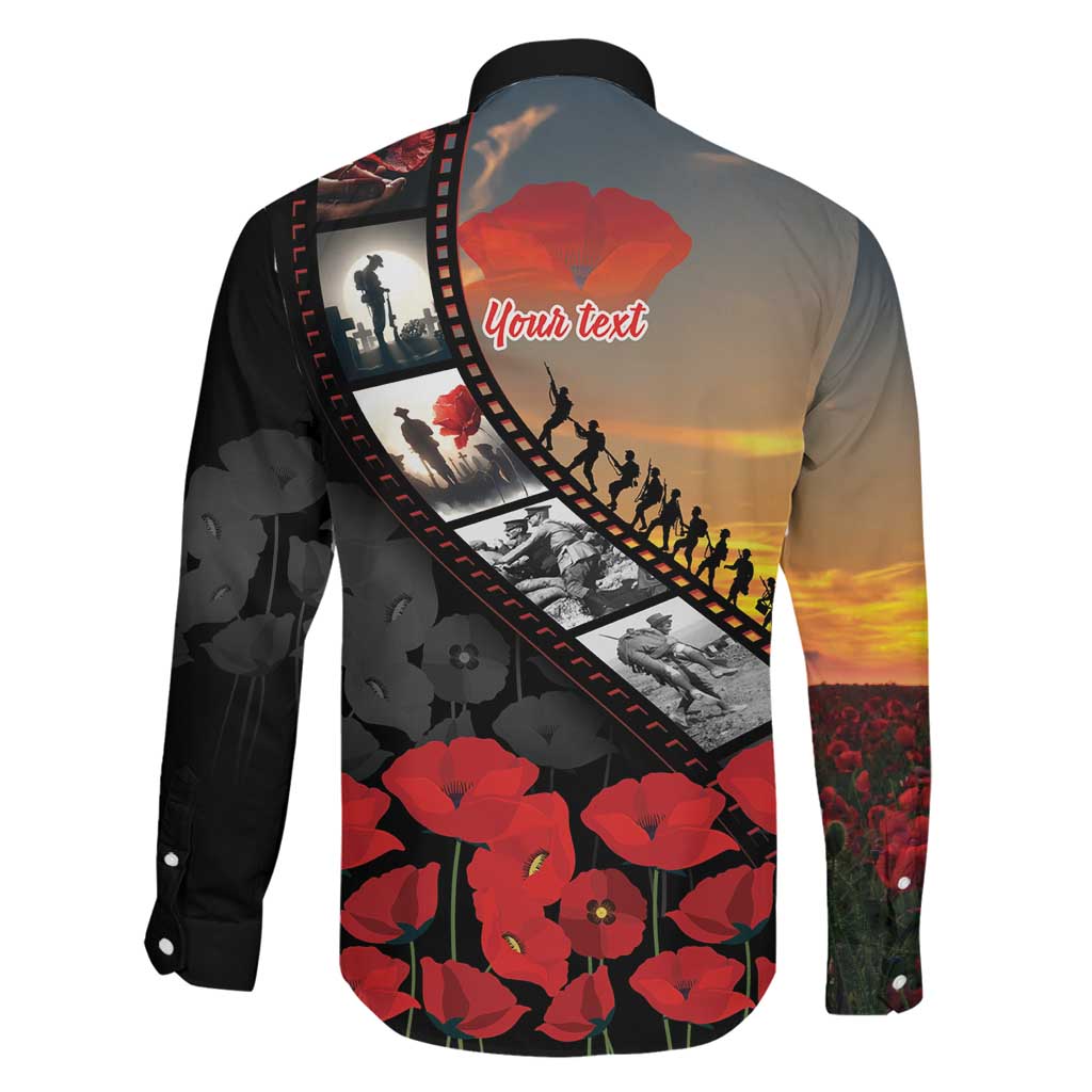 Personalised Remembering ANZAC Lest We Forget Family Matching Long Sleeve Bodycon Dress and Hawaiian Shirt Vintage Film Frame Memorial Red Poppy