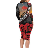 Personalised Remembering ANZAC Lest We Forget Family Matching Long Sleeve Bodycon Dress and Hawaiian Shirt Vintage Film Frame Memorial Red Poppy