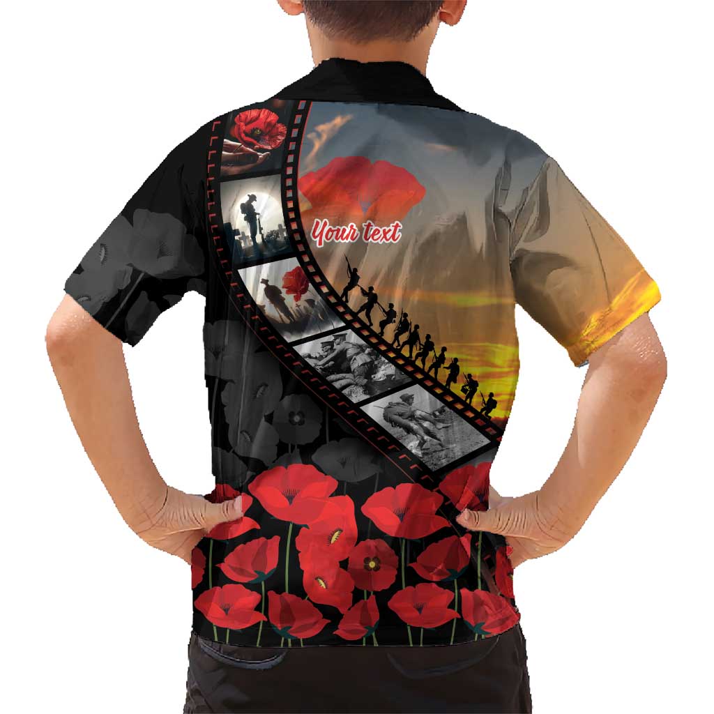 Personalised Remembering ANZAC Lest We Forget Family Matching Summer Maxi Dress and Hawaiian Shirt Vintage Film Frame Memorial Red Poppy