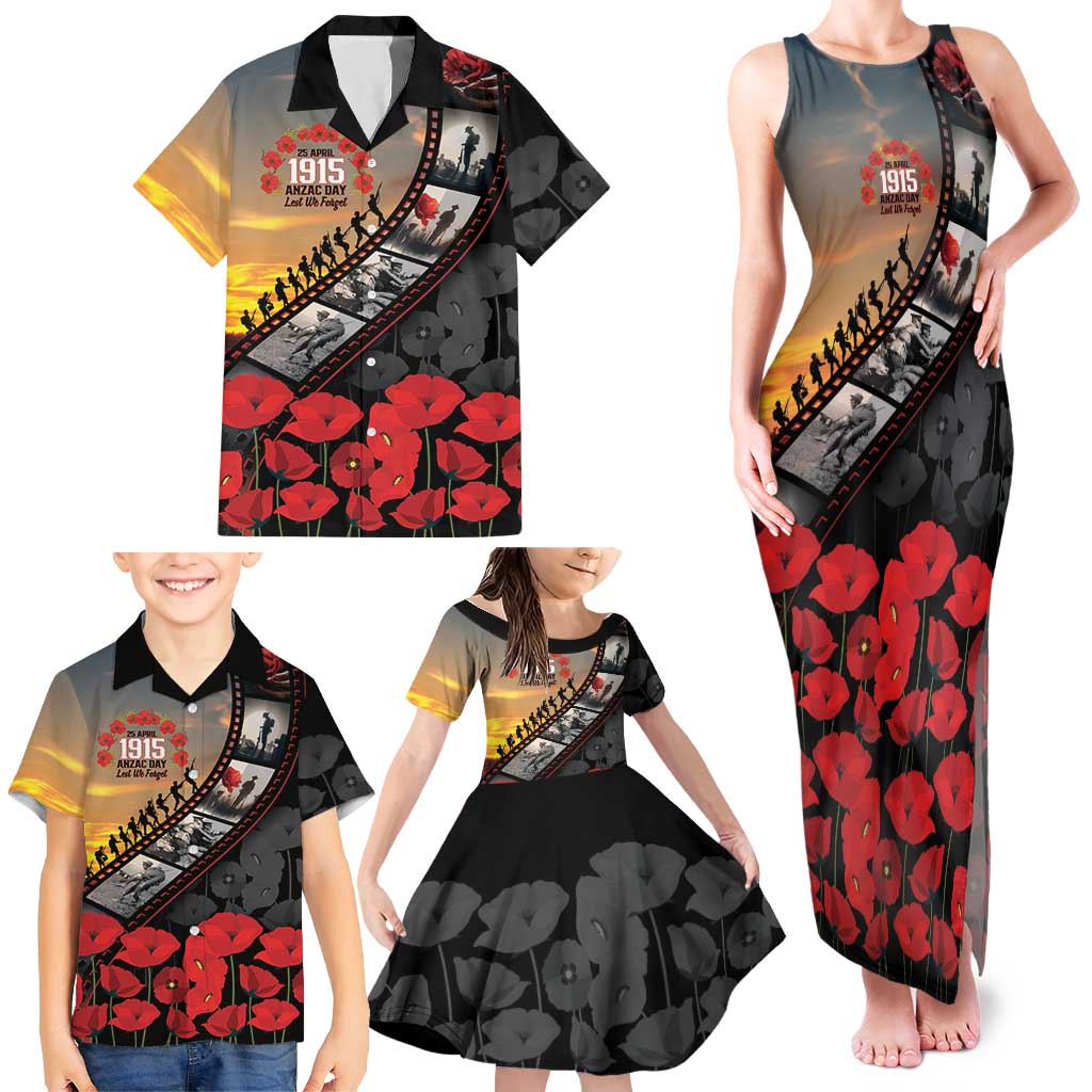 Personalised Remembering ANZAC Lest We Forget Family Matching Tank Maxi Dress and Hawaiian Shirt Vintage Film Frame Memorial Red Poppy LT9 - Polynesian Pride