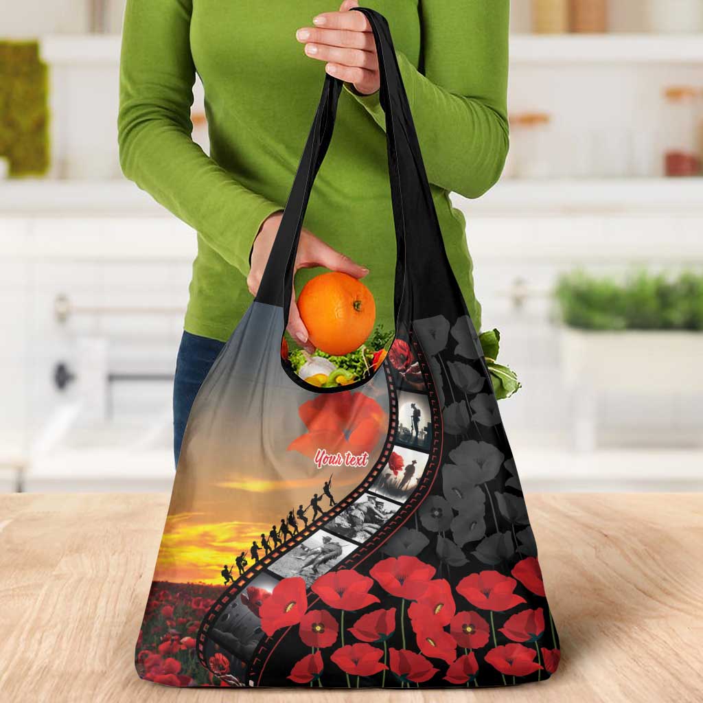 Personalised Remembering ANZAC Lest We Forget Grocery Bag Vintage Film Frame Memorial Red Poppy LT9 - Polynesian Pride
