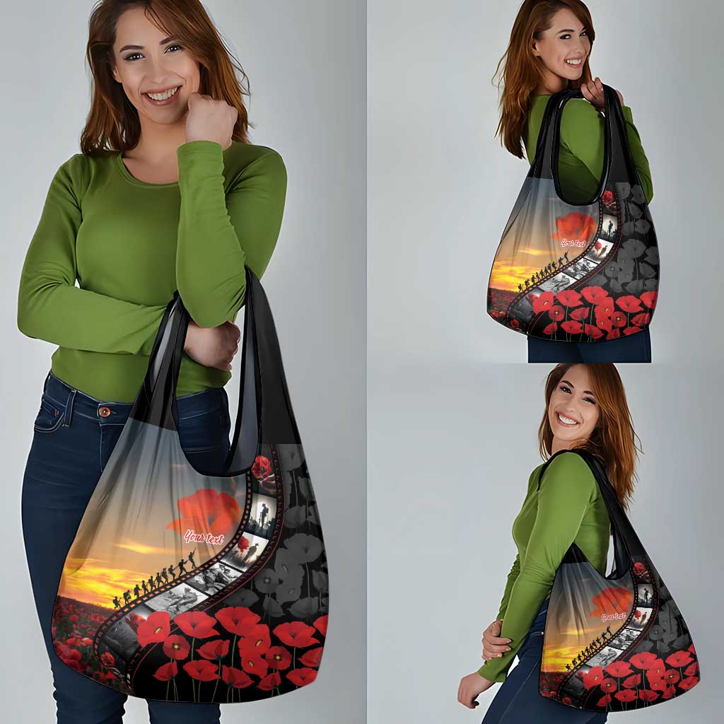 Personalised Remembering ANZAC Lest We Forget Grocery Bag Vintage Film Frame Memorial Red Poppy LT9 - Polynesian Pride