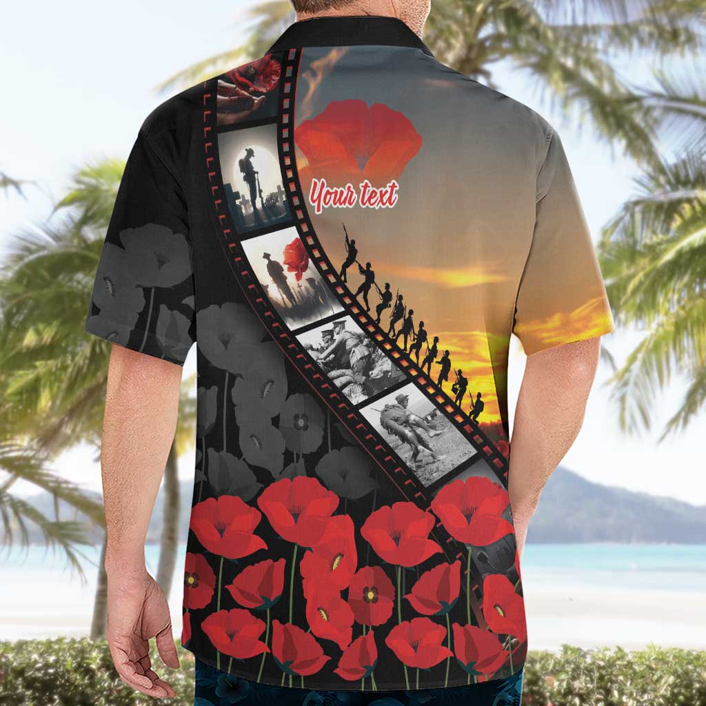 Personalised Remembering ANZAC Lest We Forget Hawaiian Shirt Vintage Film Frame Memorial Red Poppy