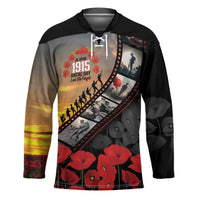 Personalised Remembering ANZAC Lest We Forget Hockey Jersey Vintage Film Frame Memorial Red Poppy LT9 Unisex Red - Polynesian Pride