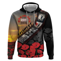 Personalised Remembering ANZAC Lest We Forget Hoodie Vintage Film Frame Memorial Red Poppy LT9 Pullover Hoodie Red - Polynesian Pride