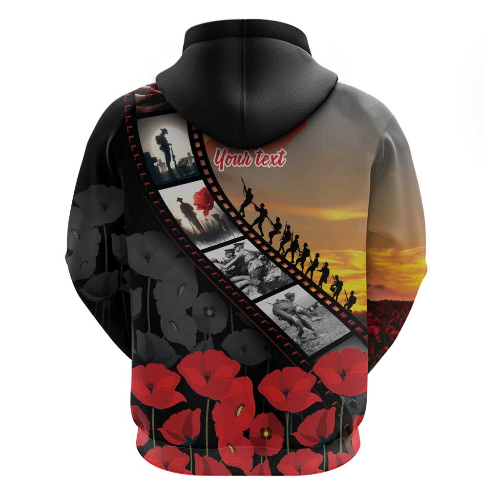 Personalised Remembering ANZAC Lest We Forget Hoodie Vintage Film Frame Memorial Red Poppy LT9 - Polynesian Pride