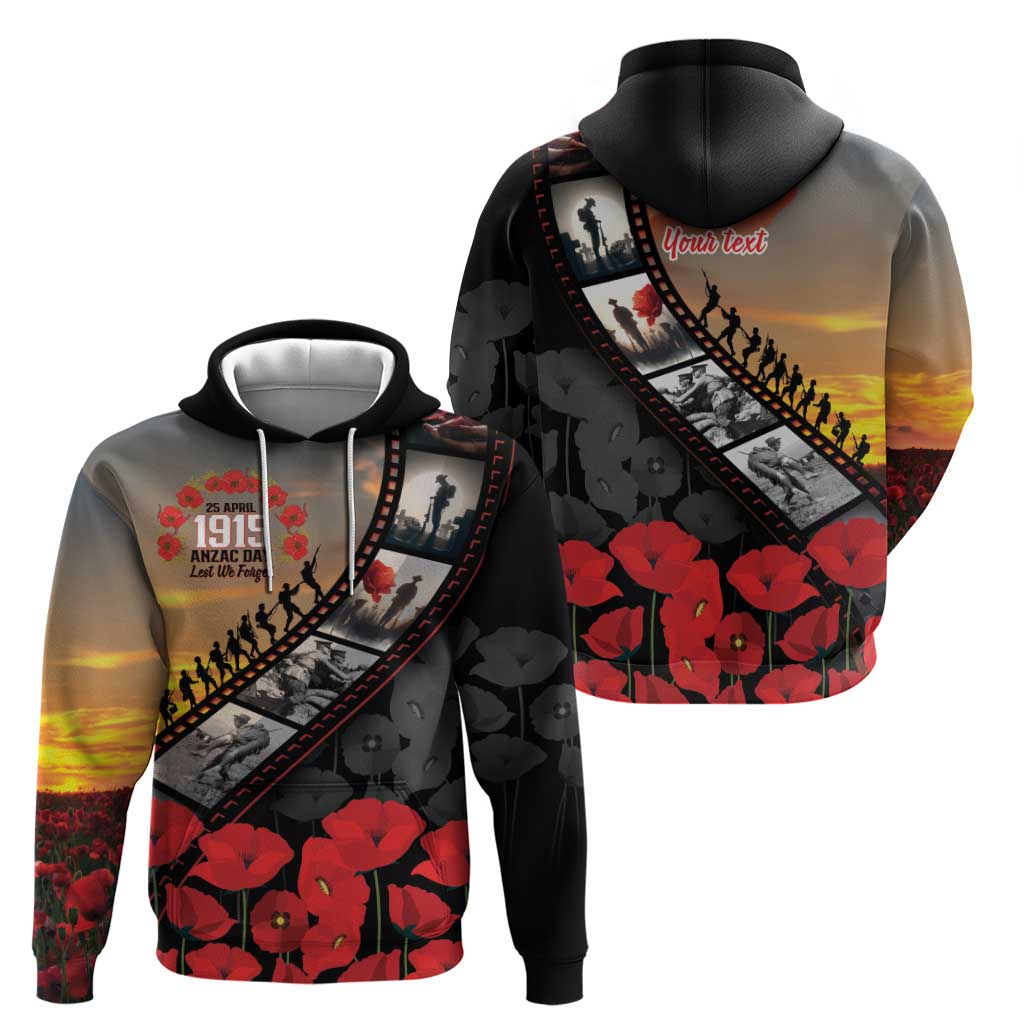 Personalised Remembering ANZAC Lest We Forget Hoodie Vintage Film Frame Memorial Red Poppy LT9 - Polynesian Pride